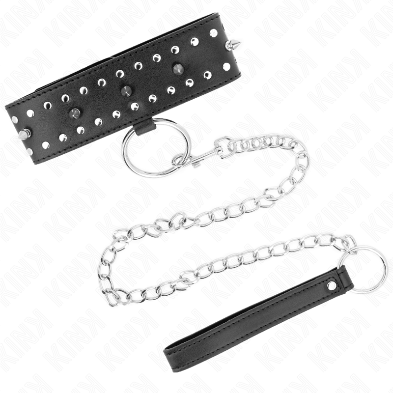 KINK - COLLAR CON CORREA 65 CM CON TACHUELAS PLATEADAS MODELO 1 AJUSTABLE 36-43 CM X 5 CM KINK COLLAR & GAG