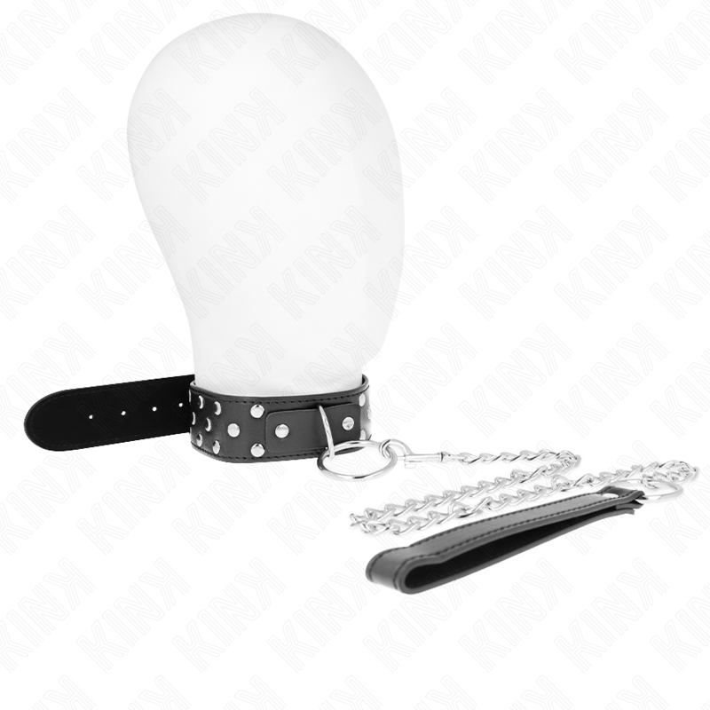 KINK - COLLAR CON CORREA 65 CM REMACHE ANILLA NEGRO AJUSTABLE 36-50 CM X 3.8 CM KINK COLLAR & GAG