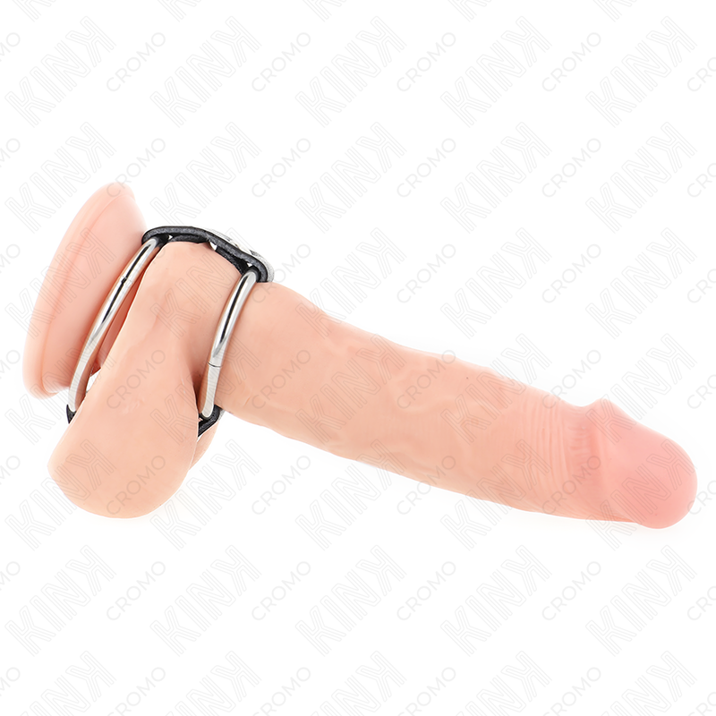 KINK - ANILLO PENE METAL DOBLE 3.8 CM A 5 CM CONECTADOS CON CUERO KINK RING POWER