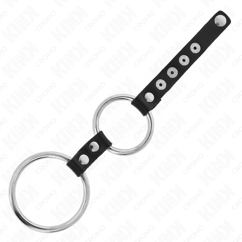 KINK - ANILLO PENE METAL DOBLE 3.8 CM A 5 CM CONECTADOS CON CUERO KINK RING POWER
