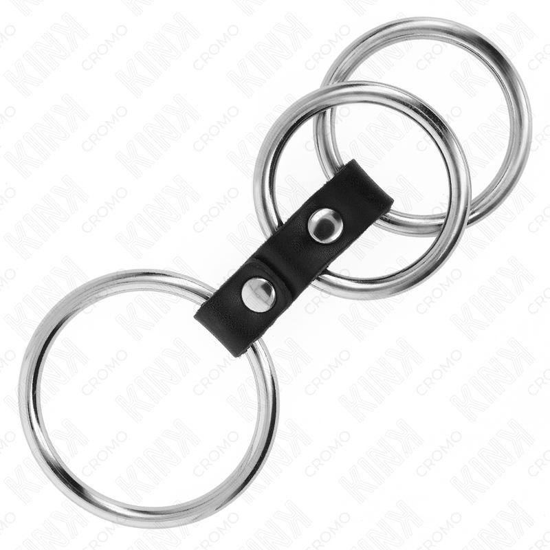 KINK - ANILLO PENE TRIPLE METAL 3.7 CM A 5 CM CONECTADOS CON CUERO KINK RING POWER