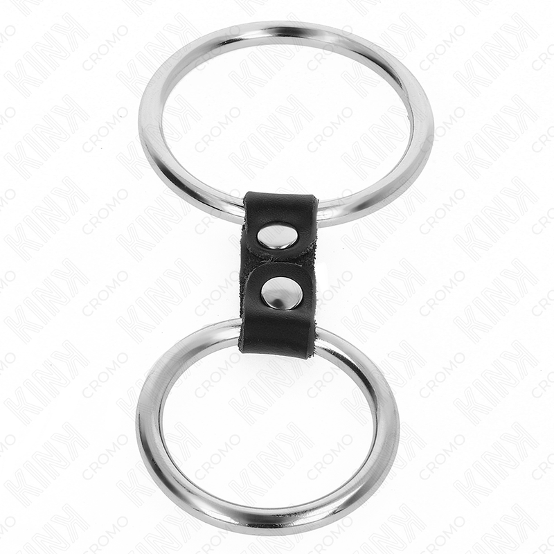 KINK - ANILLO PENE DOBLE METAL 3.7 CM A 5 CM CONECTADOS POR CORREA POLIPIEL MODELO 2 KINK RING POWER