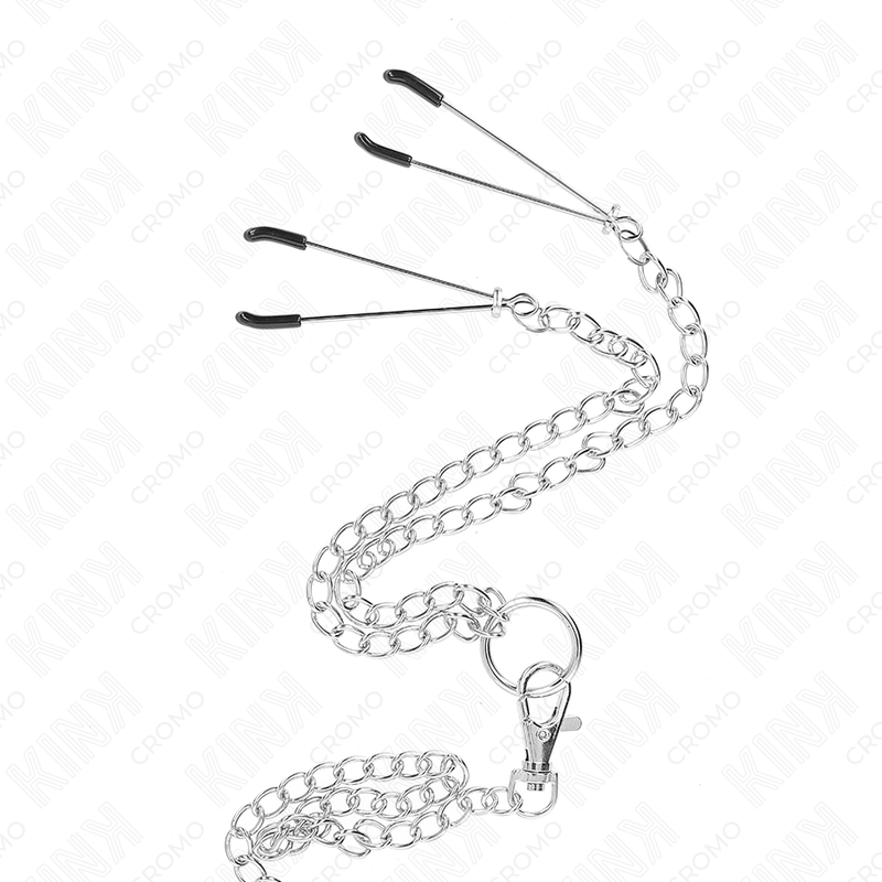 KINK - ANILLO PENE TRIPLE METAL CROMADO 3.8 CM A 5 CM CADENA METAL 26 CM Y PINZAS PARA PEZONES MODELO 2 KINK RING POWER