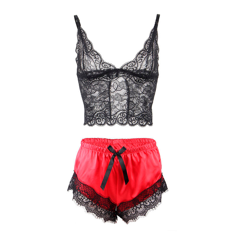 SUBBLIME - 953966 PIJAMA SEXY SATEN Y ENCAJE NEGRO/ROJO L/XL SUBBLIME SETS