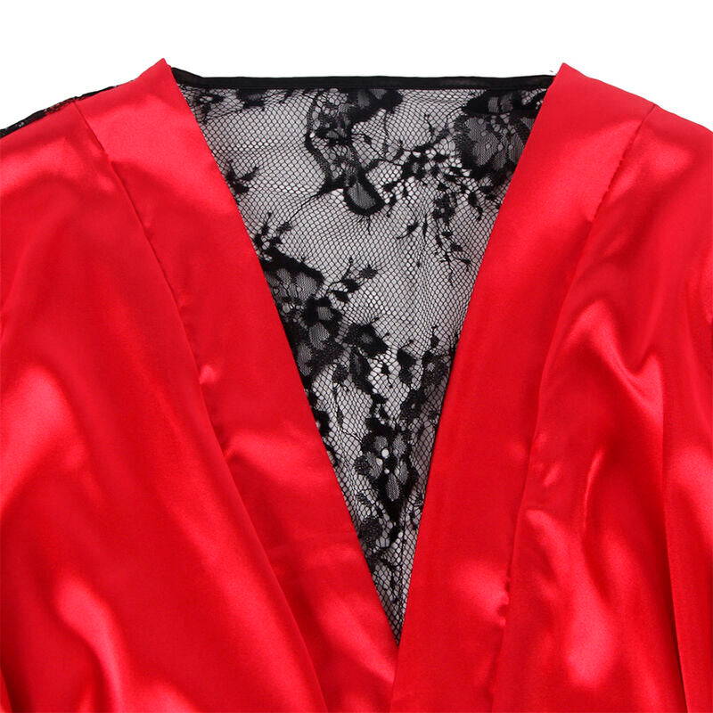 SUBBLIME - 954017 CAMISON DE ENCAJE ESPALDA TRANSPARENTE + TANGA ROJO/NEGRO S/M SUBBLIME SETS