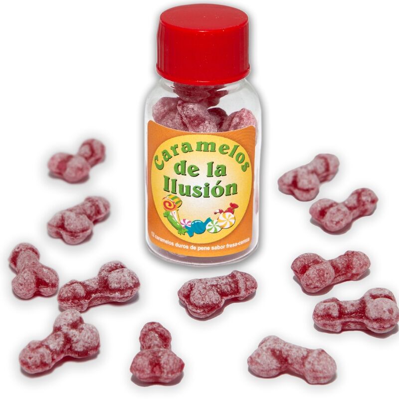 DIABLO PICANTE - 12 CARAMELOS DE LA ILUSIÓN FORMA PENE FRESA/CEREZA DIABLO PICANTE