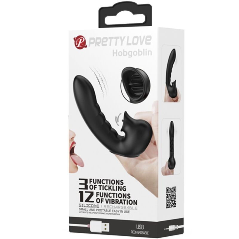 PRETTY LOVE - HOBGOBLIN FUNDA VIBRADORA PARA DEDO 12 VIBRACIONES + ESTIMULADOR CLÍTORIS NEGRO PRETTY LOVE
