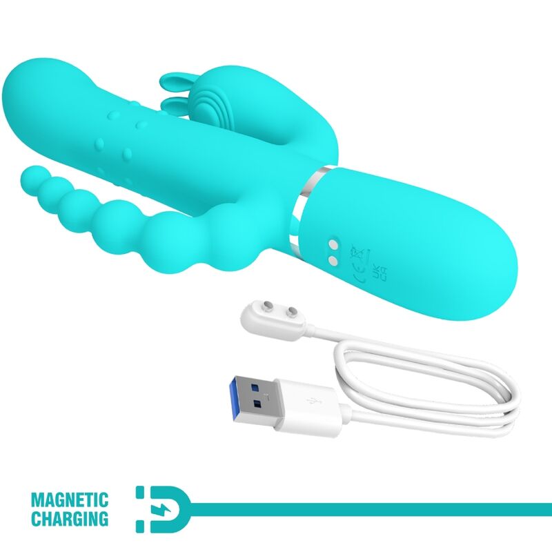 PRETTY LOVE - CAMMY TRIPLE VIBRADOR RABBIT MULTIFUNCIÓN 4 EN 1 AZUL PRETTY LOVE