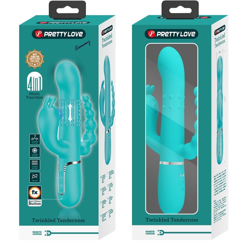 PRETTY LOVE - CAMMY TRIPLE VIBRADOR RABBIT MULTIFUNCIÓN 4 EN 1 AZUL PRETTY LOVE