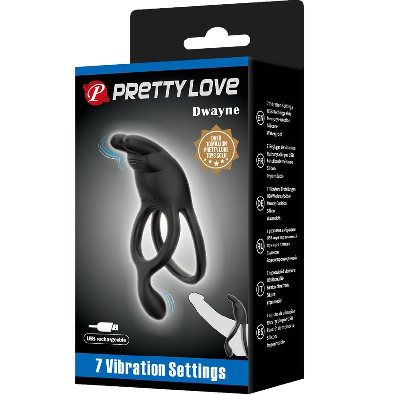 PRETTY LOVE - SETH DOBLE ANILLO VIBRADOR RABBIT 7 VIBRACIONES NEGRO PRETTY LOVE