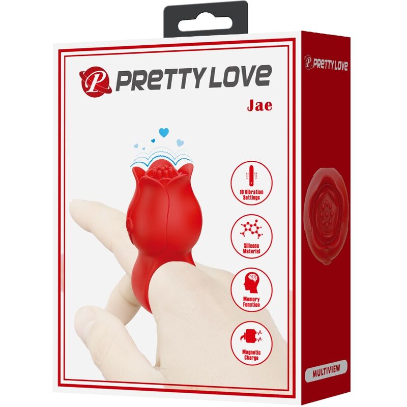 PRETTY LOVE - JAE VIBRADOR DE DEDO FORMA DE ROSA 10 VIBRACIONES ROJO PRETTY LOVE