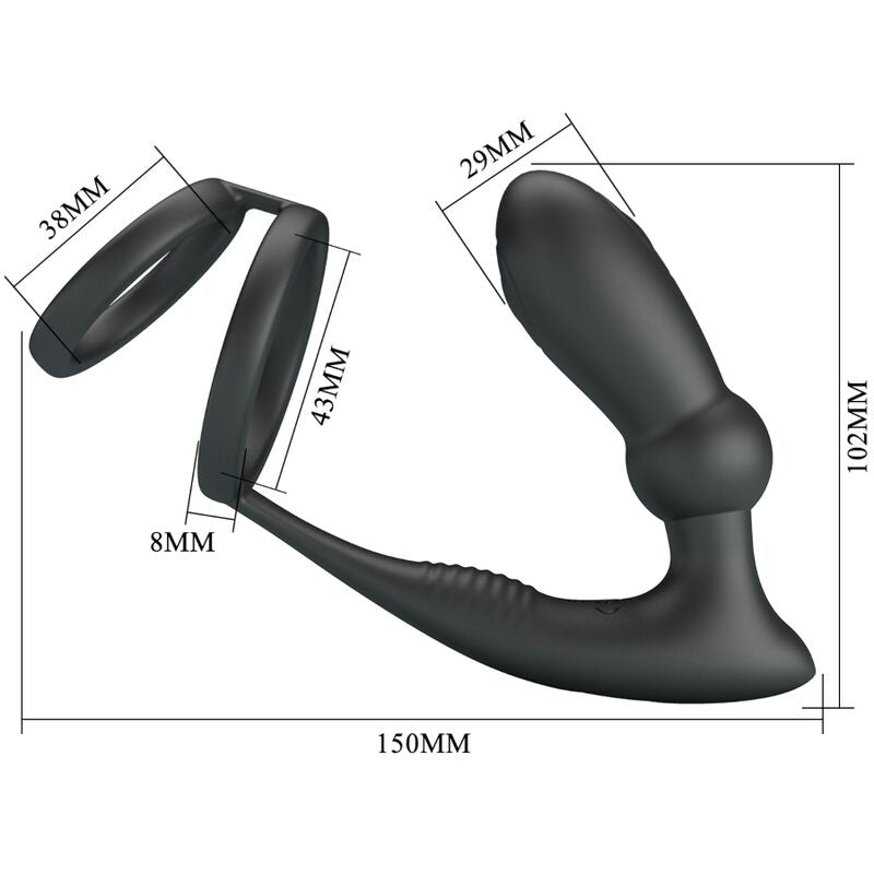 PRETTY LOVE - EMONI ANILLO PENE + PLUG ANAL 12 VIBRACIONES NEGRO PRETTY LOVE