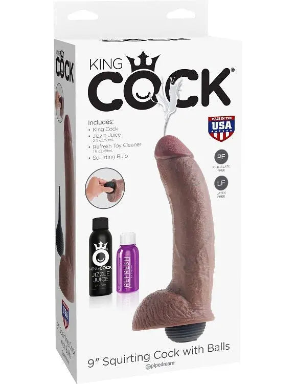 KING COCK - PENE REALÍSTICO EYACULADOR MARRÓN 22.86 CM KING COCK