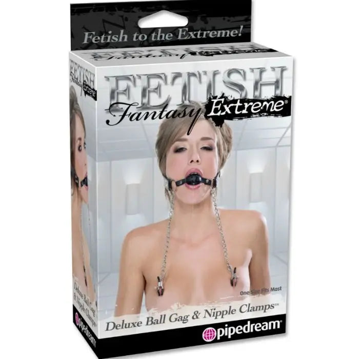 FETISH FANTASY EXTREME - MORDAZA DELUXE CON PINZAS PEZONES CON CADENAS FETISH FANTASY EXTREME