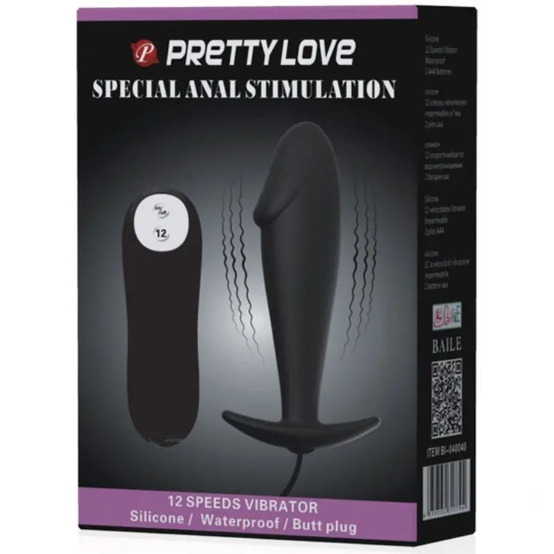 PRETTY LOVE - PLUG ANAL SILICONA FORMA PENE Y 12 MODOS VIBRACIÓN NEGRO PRETTY LOVE BOTTOM
