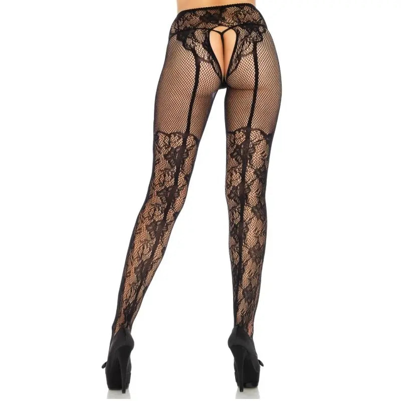 LEG AVENUE - MEDIAS ALTAS CON ABERTURA TRASERA DISEÑO FLORAL TALLA ÚNICA LEG AVENUE HOSIERY