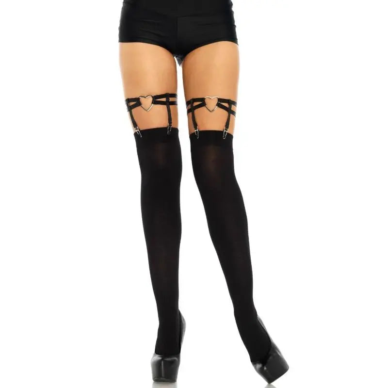 LEG AVENUE - LIGAS DOBLES ELÁSTICAS CON CORAZÓN TALLA ÚNICA LEG AVENUE HOSIERY