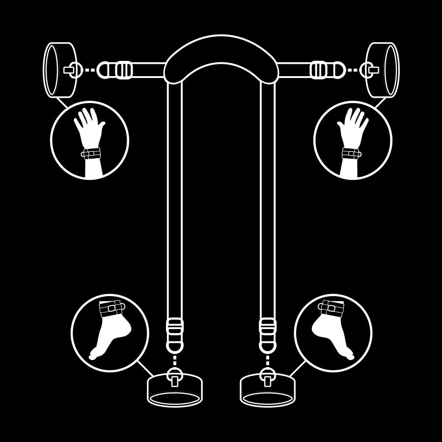 FETISH SUBMISSIVE - POSICIÓN MASTER CON 4 ESPOSAS CON FORRO DE NOPRENO FETISH SUBMISSIVE BONDAGE