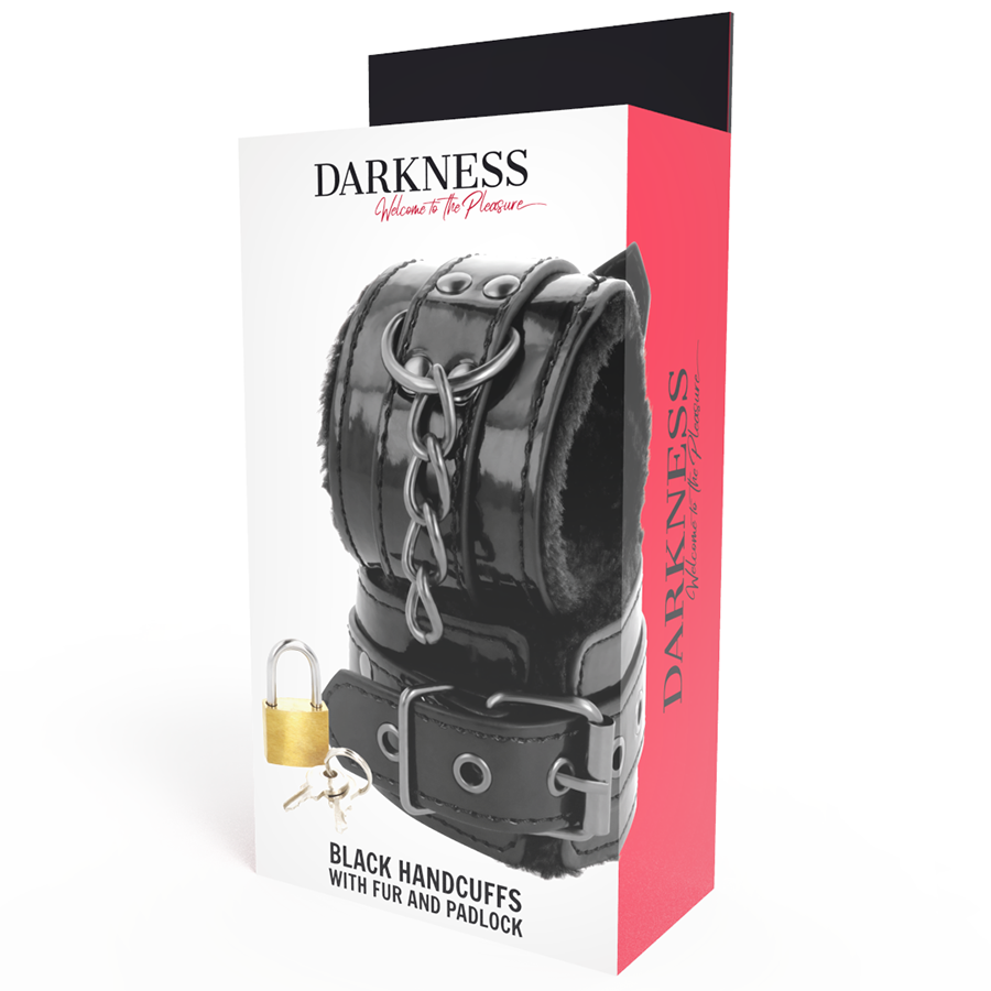 DARKNESS - ESPOSAS CUERO AJUSTABLES MANOS NEGRO CON CANDADO DARKNESS BONDAGE