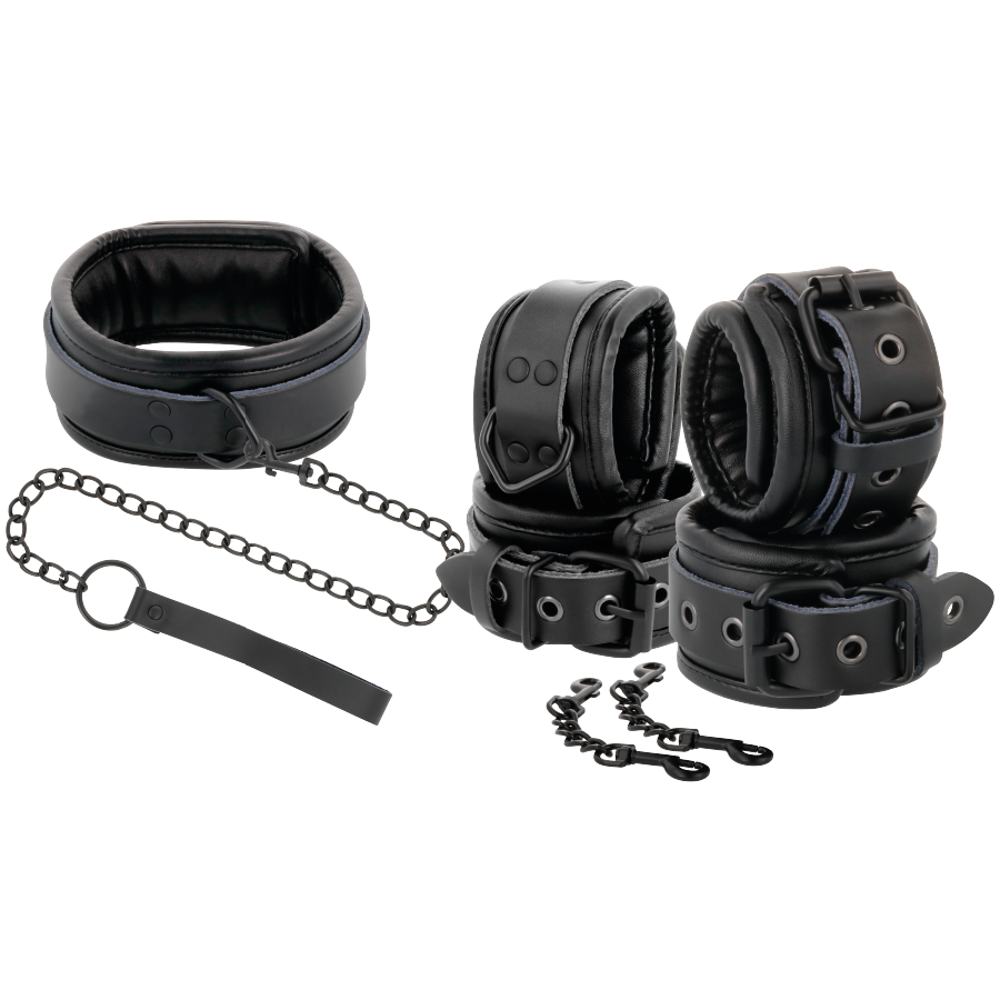 DARKNESS - ESPOSAS Y COLLAR DE CUERO NEGRO DARKNESS
