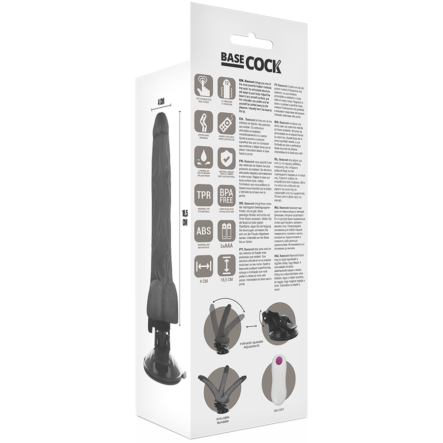 BASECOCK - VIBRADOR REALISTICO ARTICULABLE CONTROL REMOTO NATURAL 18.5 CM -O- 4 CM BASECOCK