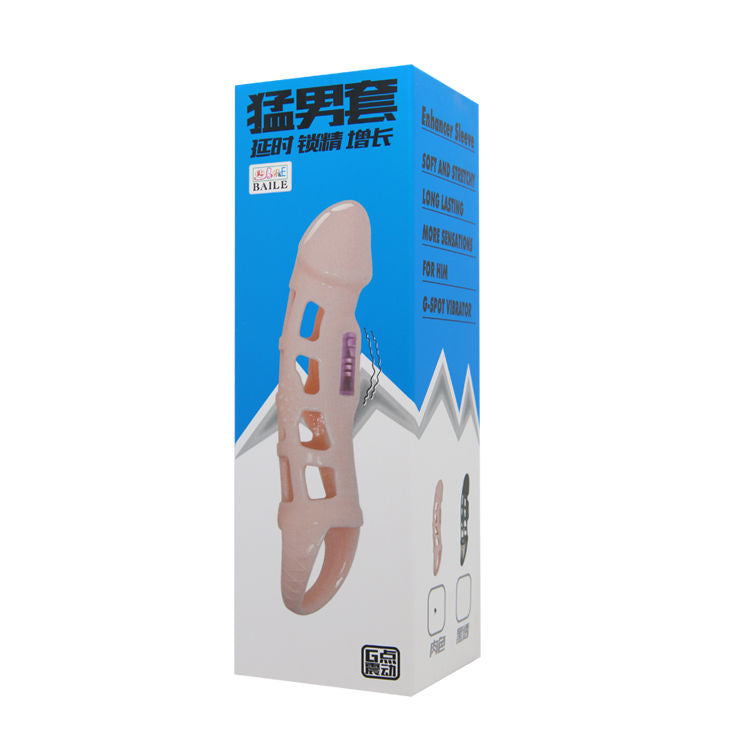 BAILE - FUNDA EXTENSORA PENE CON VIBRACIÓN Y STRAP NATURAL 13.5 CM BAILE FOR HIM