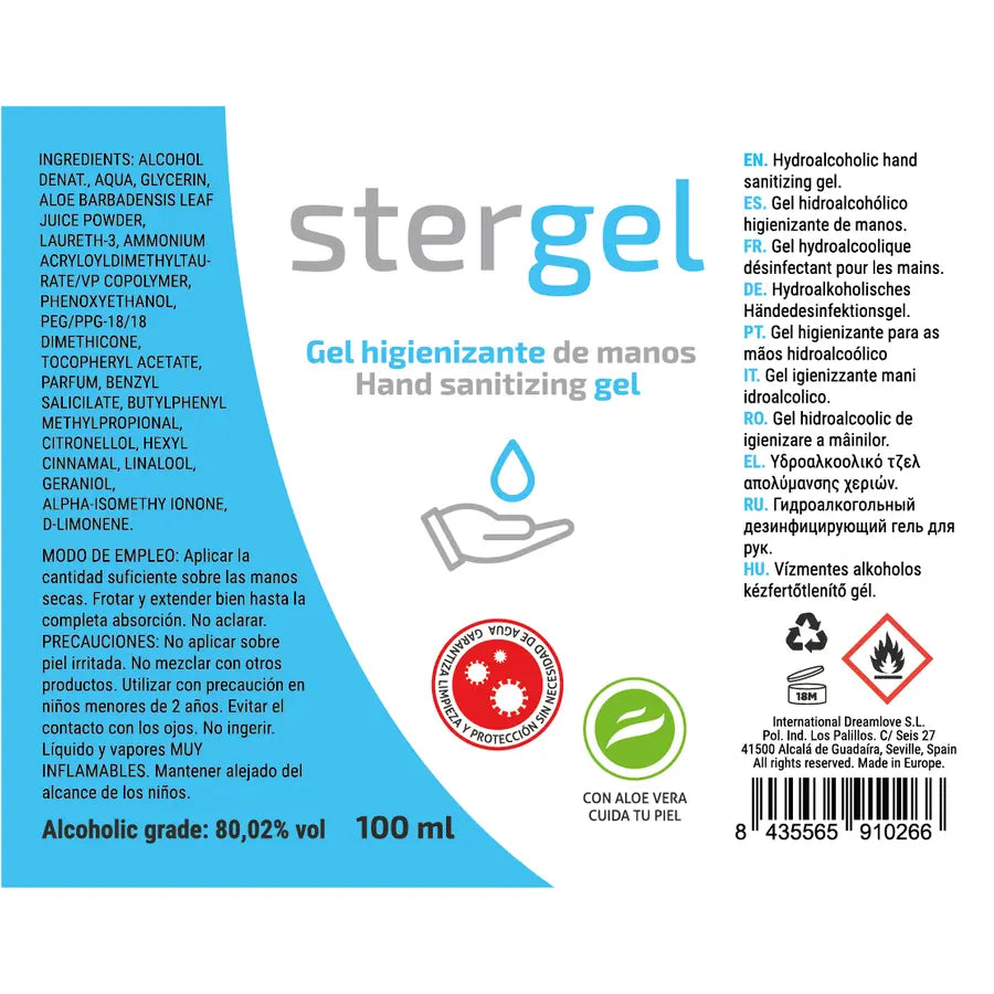 STERGEL - GEL HIDROALCOHÓLICO HIGIENIZANTE DE MANOS ALOE VERA 100ML STERGEL