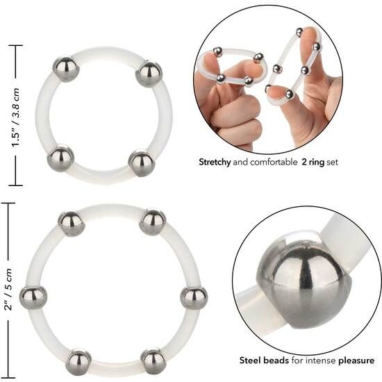 CALEXOTICS - KIT DE 2 UDS ANILLO DE SILICONA CON CUENTAS DE ACERO CALEXOTICS