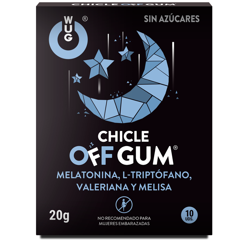 WUG GUM - OFF CHICLE VALERIANA, TRIPTÓFANO, MELISA Y MELATONINA 10 UNIDADES WUG GUM