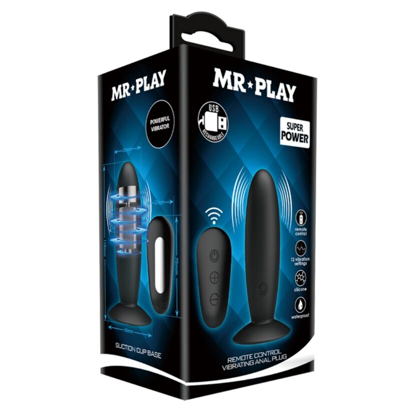 MR PLAY - PLUG ANAL CON VIBRACIÓN NEGRO CONTROL REMOTO MR PLAY