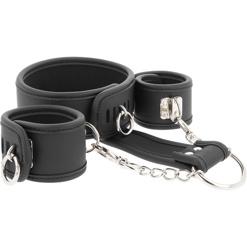 FETISH SUBMISSIVE - COLLAR Y ESPOSAS CUERO VEGANO CON FORRO DE NOPRENO FETISH SUBMISSIVE BONDAGE