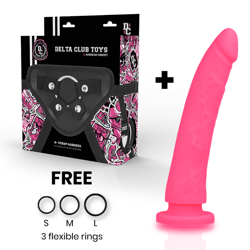 DELTA CLUB - TOYS DILDO + ARNES ROSA SILICONA MEDICA 20 CM -O- 4 CM DELTACLUB