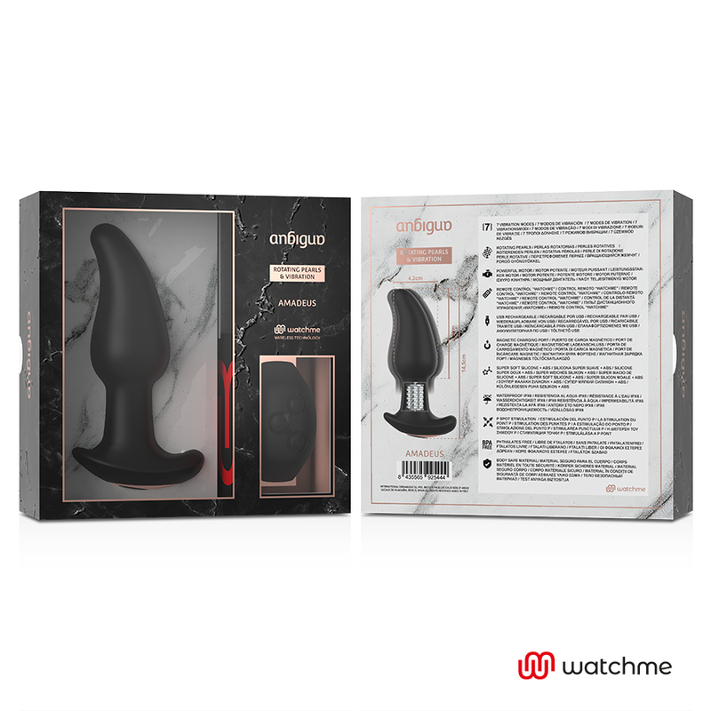ANBIGUO - WATCHME CONTROL REMOTO PLUG ANAL VIBRADOR CON ROTACIÓN DE PERLAS AMADEUS ANBIGUO