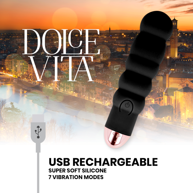 DOLCE VITA - VIBRADOR RECARGABLE SIX NEGRO 7 VELOCIDADES DOLCE VITA