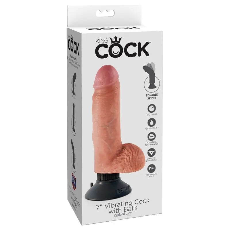 KING COCK - DILDO VIBRADOR CON TESTICULOS 17.78 CM NATURAL KING COCK