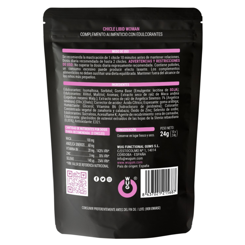 WUG SEX SENSE - LIBID WOMAN CHICLE AUMENTO LIBIDO MUJER 10 UNIDADES WUG SEX SENSE