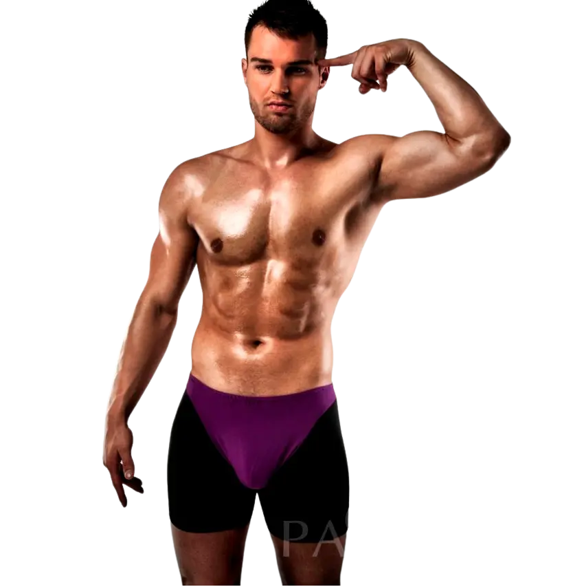 PASSION - BOXER 009 LILA/ NEGRO EROTIC LINGERIE S/M PASSION MEN