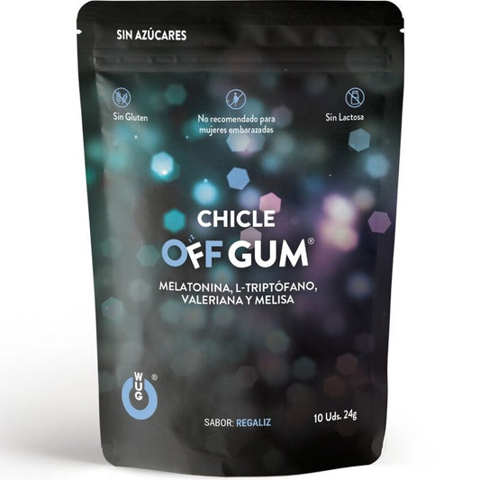 WUG GUM - OFF CHICLE VALERIANA, TRIPTÓFANO, MELISA Y MELATONINA 10 UNIDADES WUG GUM