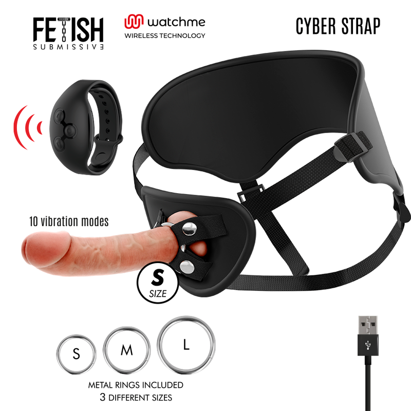 FETISH SUBMISSIVE CYBER STRAP - ARNÉS CON DILDO CONTROL REMOTO TECNOLOGÍA WATCHME S FETISH SUBMISSIVE CYBER STRAP