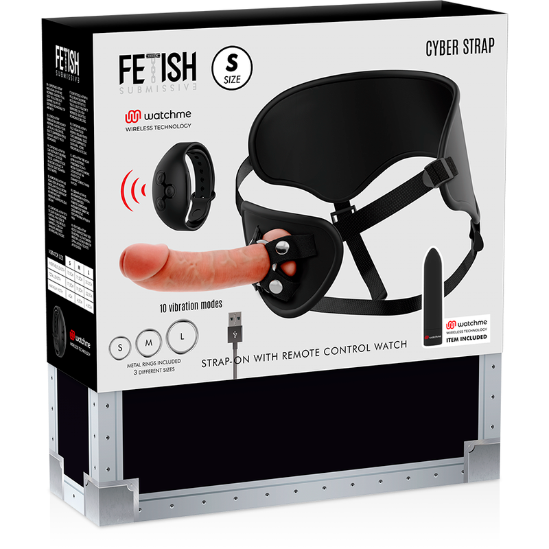 FETISH SUBMISSIVE CYBER STRAP - ARNÉS CON DILDO Y BALA CONTROL REMOTO TECNOLOGÍA WATCHME S FETISH SUBMISSIVE