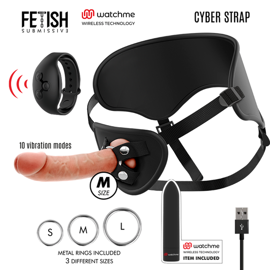 FETISH SUBMISSIVE CYBER STRAP - ARNÉS CON DILDO Y BALA CONTROL REMOTO TECNOLOGÍA WATCHME M FETISH SUBMISSIVE