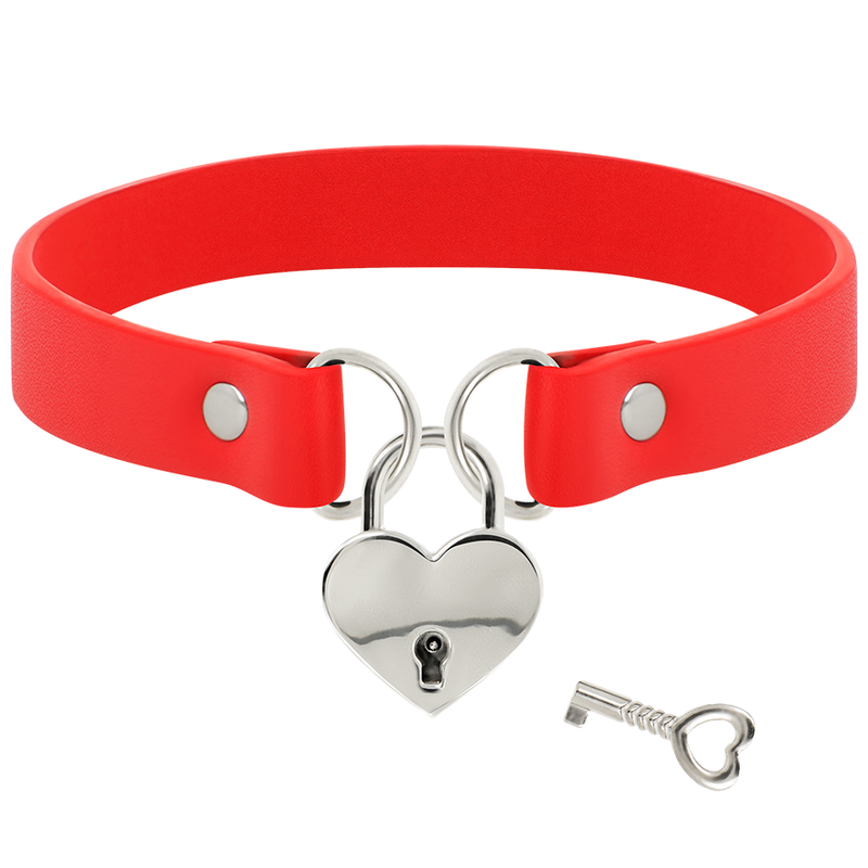 COQUETTE CHIC DESIRE - COLLAR CUERO VEGANO ROJO ACCESORIO CORAZÓN CON LLAVE COQUETTE ACCESSORIES