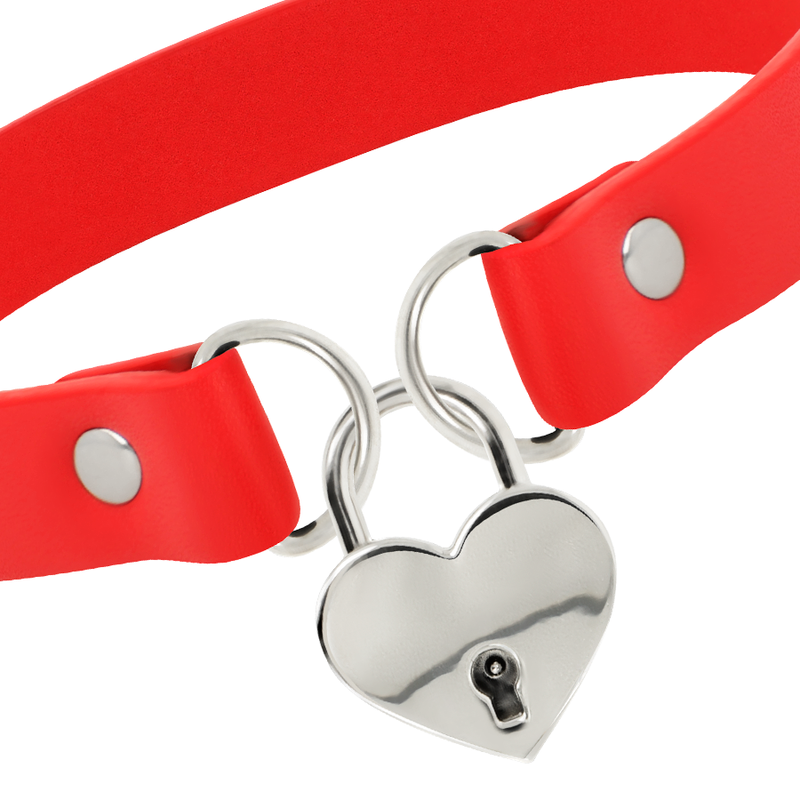 COQUETTE CHIC DESIRE - COLLAR CUERO VEGANO ROJO ACCESORIO CORAZÓN CON LLAVE COQUETTE ACCESSORIES