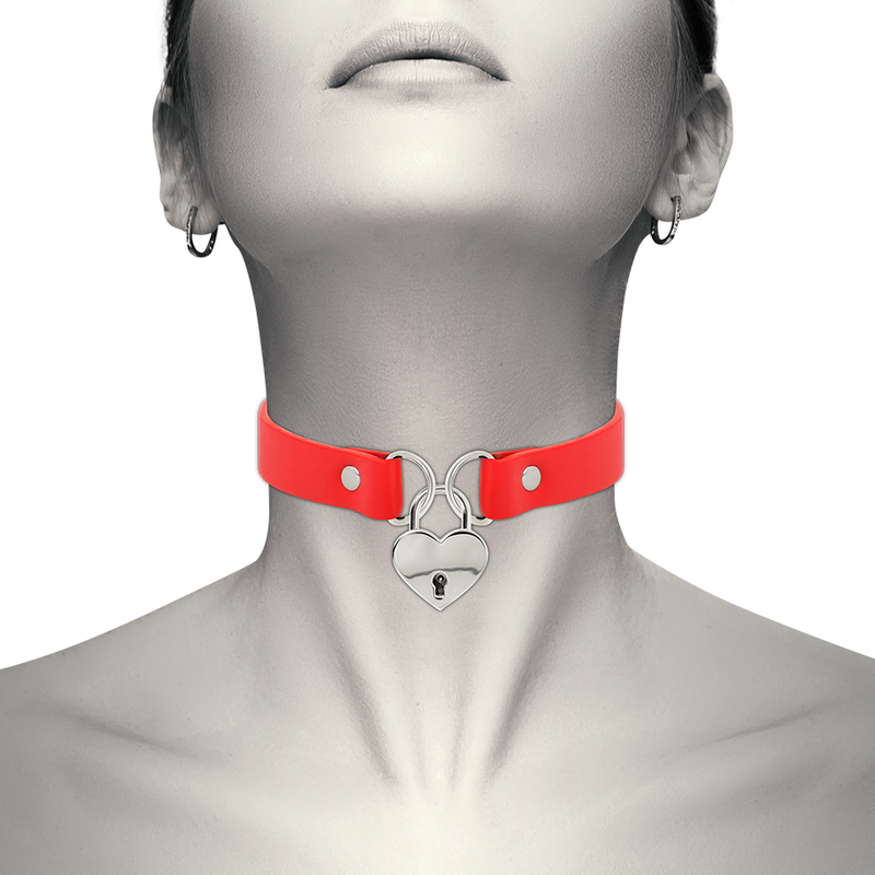 COQUETTE CHIC DESIRE - COLLAR CUERO VEGANO ROJO ACCESORIO CORAZÓN CON LLAVE COQUETTE ACCESSORIES