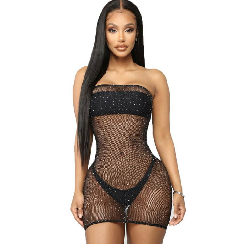 QUEEN LINGERIE - VESTIDO CUERPO DE RED CON BRILLANTES S/L QUEEN LINGERIE