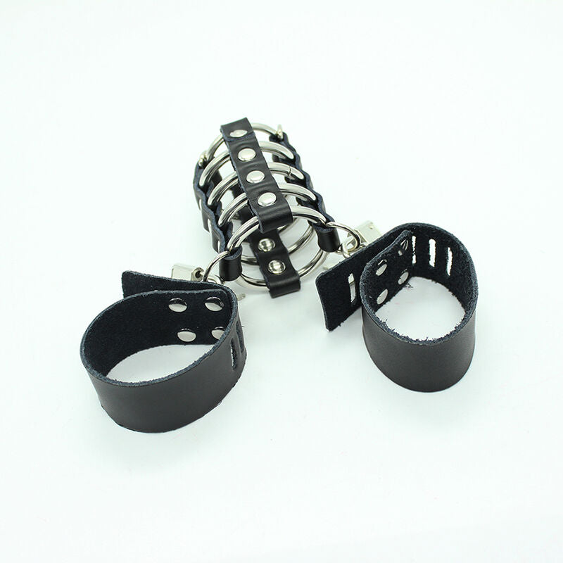 OHMAMA FETISH - JAULA PENE CON ANILLAS METALICAS Y CORREAS PIEL OHMAMA FETISH