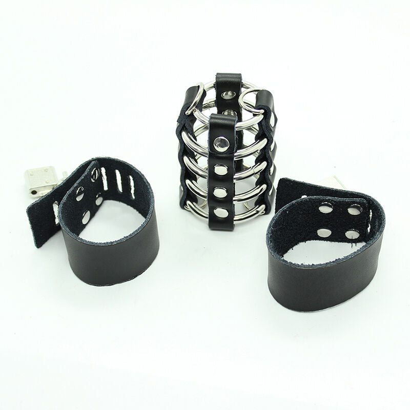 OHMAMA FETISH - JAULA PENE CON ANILLAS METALICAS Y CORREAS PIEL OHMAMA FETISH