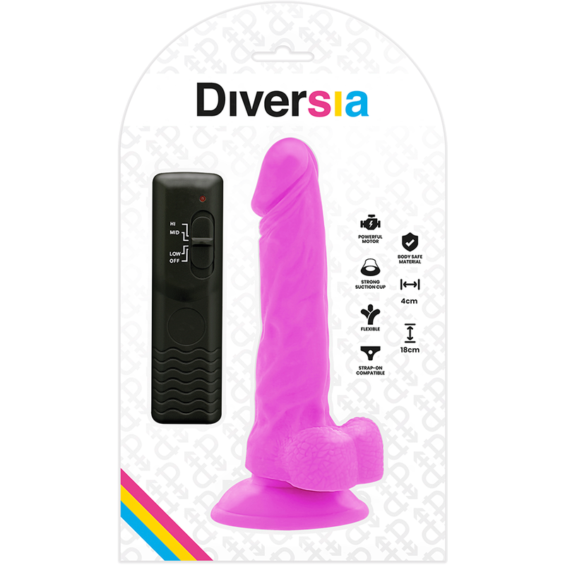 DIVERSIA - DILDO REALISTICO FLEXIBLE CON VIBRACIÓN LILA 18 CM -O- 4 CM DIVERSIA