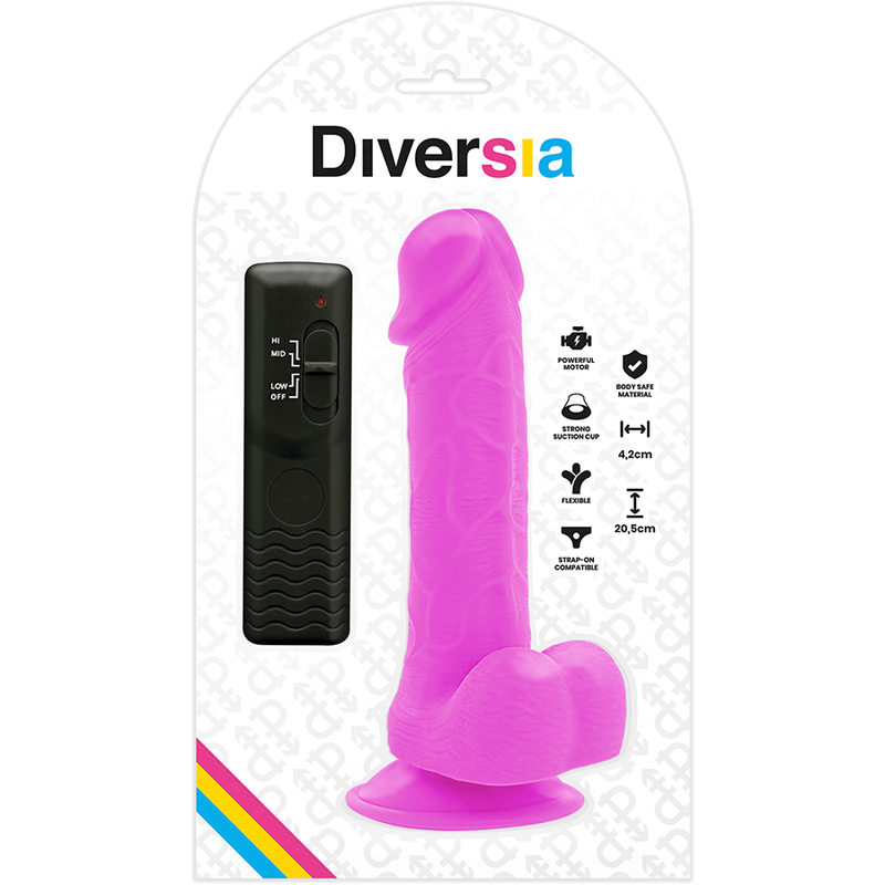 DIVERSIA - DILDO REALÍSTICO FLEXIBLE CON VIBRACIÓN LILA 20.5 CM -O- 4.2 CM DIVERSIA