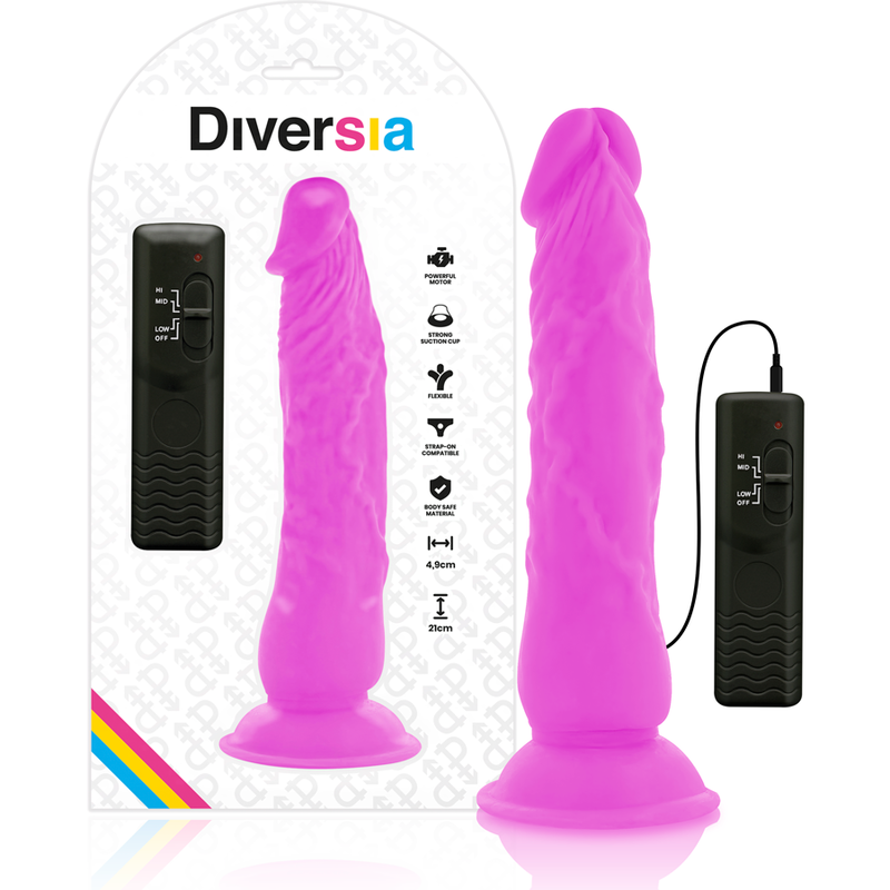 DIVERSIA - DILDO REALÍSTICO FLEXIBLE CON VIBRACIÓN LILA 21 CM -O- 4.9 CM DIVERSIA